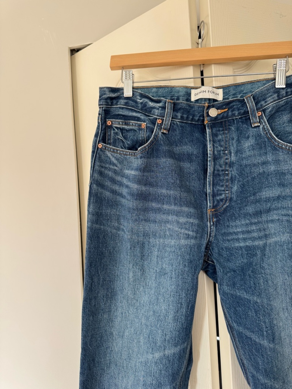 Denim Forum Medium Wash Straight Leg Jeans - Blue